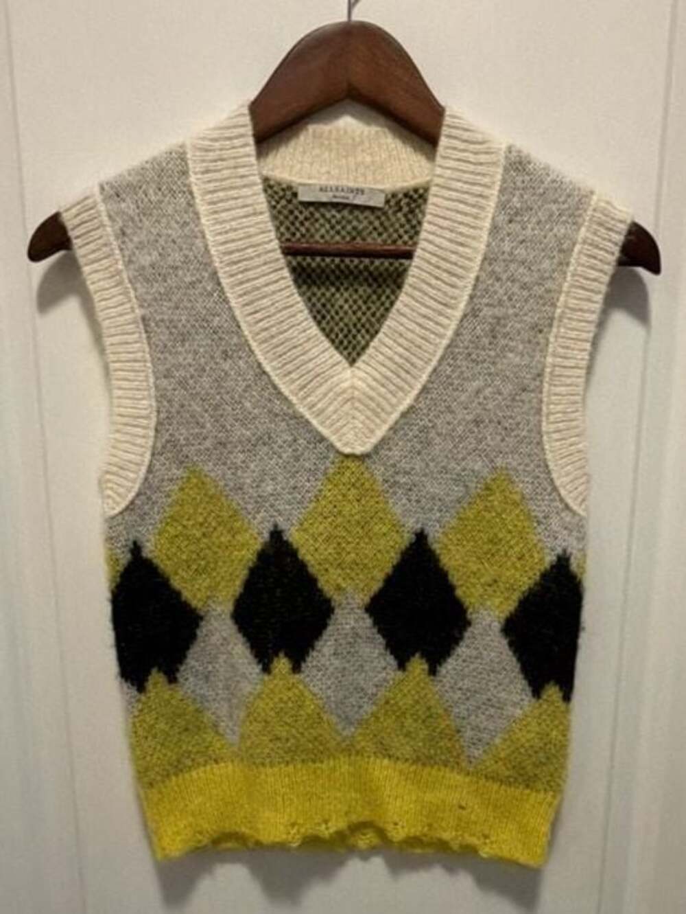 AllSaints Hove Diamond Intarsia Knit V-Neck Sweater Vest Size S